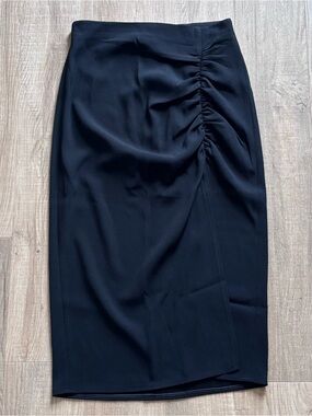 Babaton Ruched Midi Skirt with Front Slit